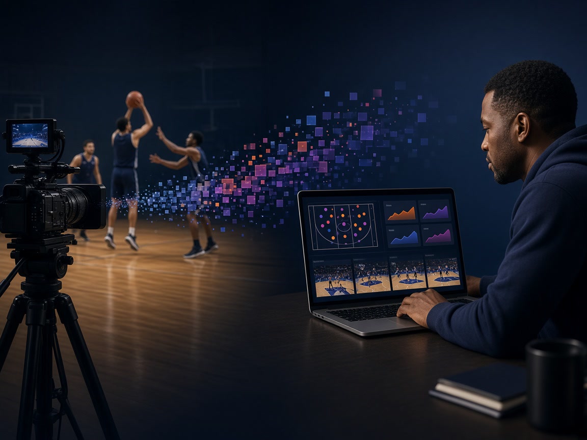 A single camera’s basketball footage becoming an organized statistical and video breakdown