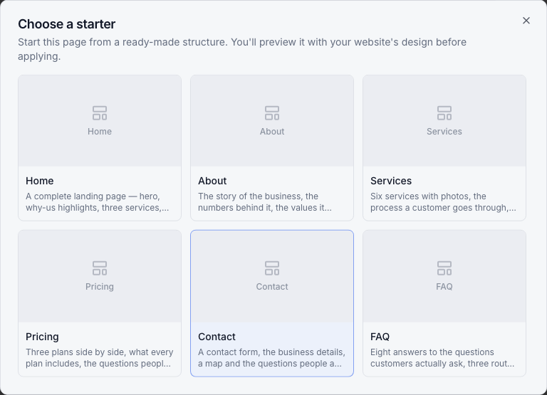 Choose a starter: six ready-made pages