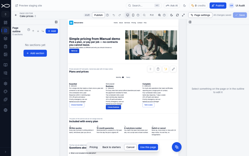 Previewing the Pricing starter before applying it