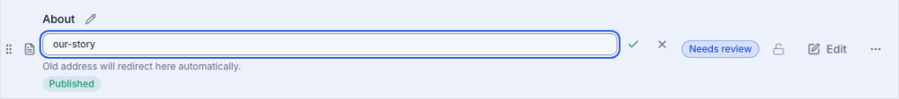 Editing a published page's slug in place