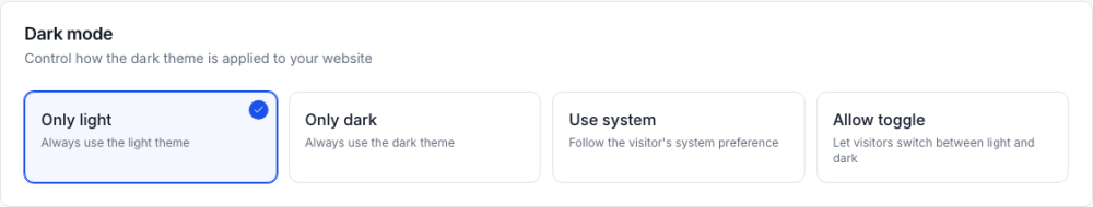 Dark mode: Allow toggle adds a light/dark switch for visitors
