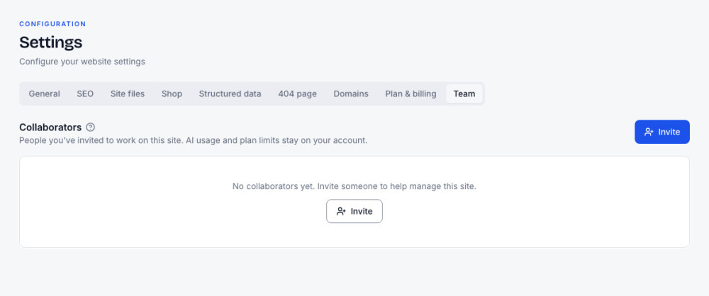 Team: invite collaborators to this site