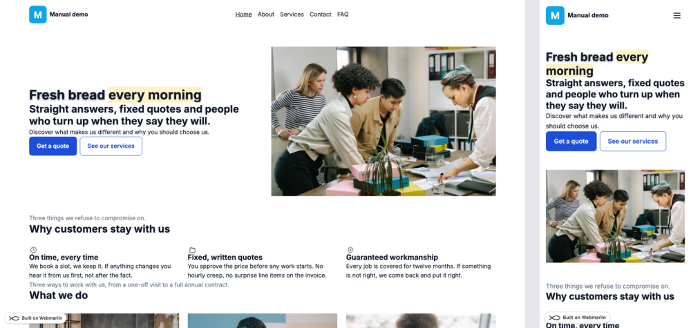 The published demo site on a computer and on a phone