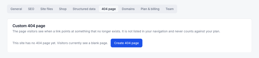 404 page: until you create one, visitors see a blank page